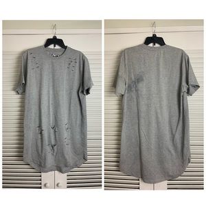 Flying Ninety LG grey oversize shredded t shirt